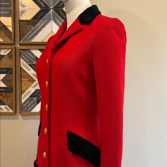 Vintage Ralph Lauren Rugby Long Red Wool Flared Coat size 0 - Picture 5 of 15